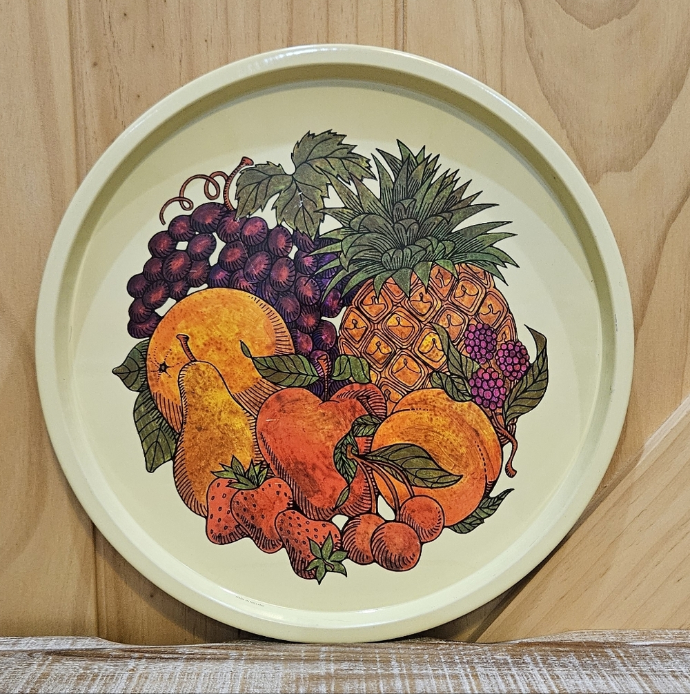 Vintage | Elite Trays Metal Serving Tray | Fruit Pattern | Great Britain